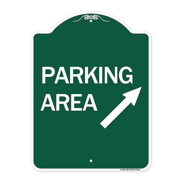 Parking Area Up Right Arrow, Green & White Aluminum Architectural Sign, 18" x 24", GW-1824-24613